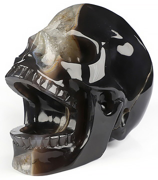 5.2" Agate Hand Carved Laughing Crystal Skull Sculpture, Crystal Healing