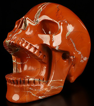 5.2" Red Jasper Hand Carved Laughing Crystal Skull Sculpture, Crystal Healing