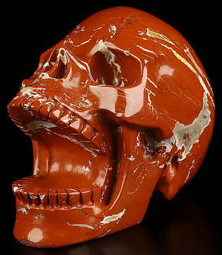 5.2" Red Jasper Hand Carved Laughing Crystal Skull Sculpture, Crystal Healing