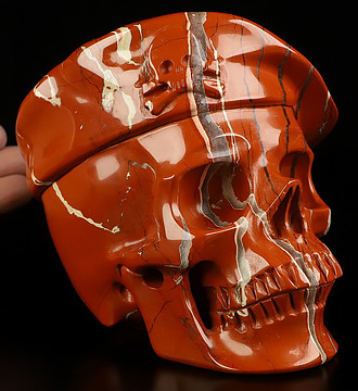 5.5" Red Jasper Hand Carved Beret Crystal Skull Sculpture, Crystal Healing