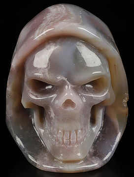 3.4" Agate Hand Carved Death Crystal Skull Sculpture, Crystal Healing