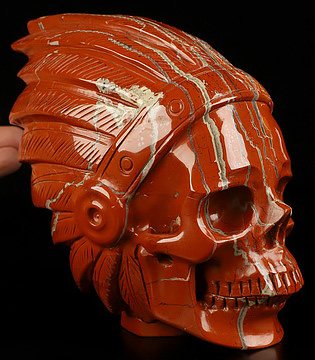 5.9" Red Jasper Hand Carved Indian Crystal Skull Sculpture, Crystal Healing