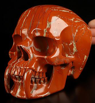 6.1" Red Jasper Hand Carved Vampire Crystal Skull Fine Art Sculpture, Crystal Healing