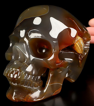 Lifesized 6.0" Premium Brazilian Agate Hand Carved Crystal Skull, Super Realistic, Crystal Healing