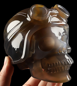 5.1" Premium Brazilian Agate Hand Carved Crystal Skull Fine Art Sculpture, Crystal Healing