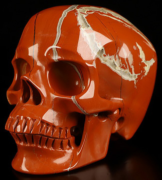 5.1" Red Jasper Hand Carved Crystal Skull, Super Realistic, Crystal Healing