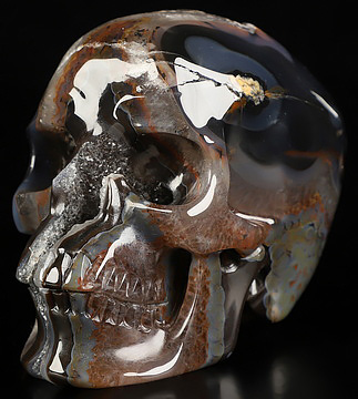 4.4" Premium Brazilian Agate Geode Hand Carved Crystal Skull, Super Realistic, Crystal Healing