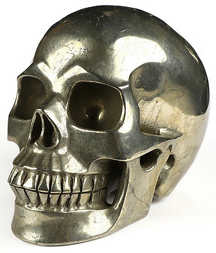 4.9" Pyrite Hand Carved Crystal Skull, Realistic, Crystal Healing