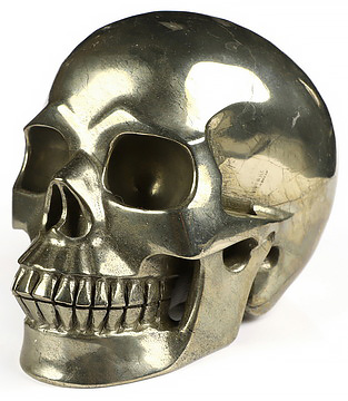 4.9" Pyrite Hand Carved Crystal Skull, Realistic, Crystal Healing