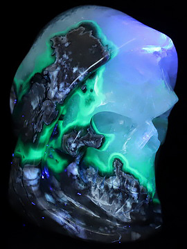 5.6" Volcano Agate Hand Carved Death Crystal Skull Sculpture, Crystal Healing