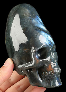5.2" Labradorite Hand Carved Incan Crystal Skull Sculpture With Stand, Crystal Healing