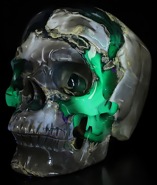 5.0" Volcano Agate Hand Carved Crystal Skull, Super Realistic, Crystal Healing