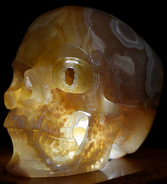 5.0" Premium Brazilian Agate Geode Hand Carved Crystal Skull, Super Realistic, Crystal Healing