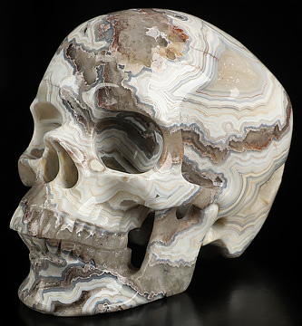 5.0" Red Crazy Lace Agate Hand Carved Crystal Skull, Super Realistic, Crystal Healing