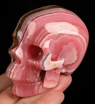 3.0" Rhodochrosite Hand Carved Crystal Skull, Super Realistic, Crystal Healing