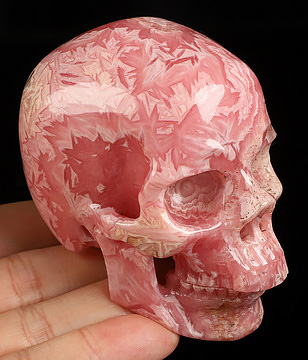 3.1" Rhodochrosite Hand Carved Crystal Skull, Super Realistic, Crystal Healing