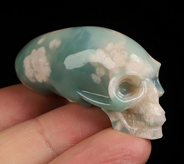 2.1" Sakura Agate Hand Carved Crystal Elongated Mayan Alien Skull Sculpture, Crystal Healing