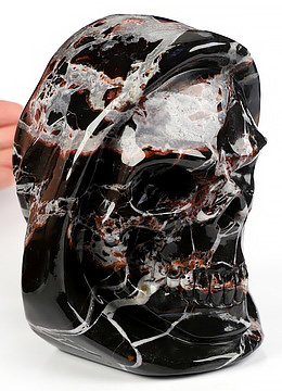 5.5" Black Zebra Agate Hand Carved Death Crystal Skull Sculpture, Crystal Healing