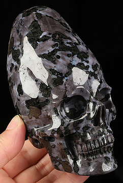5.3" Gabbro Hand Carved Incan Crystal Skull Sculpture With Stand, Crystal Healing