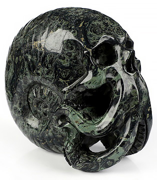 5.6" Kambaba Jasper Hand Carved Nautiloid Cthulhu Crystal Skull Sculpture, Crystal Healing