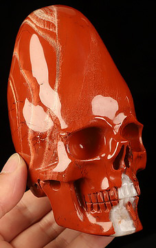 5.3" Red Jasper Hand Carved Incan Crystal Skull Sculpture With Stand, Crystal Healing