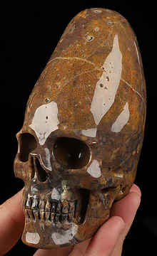 5.3" Dinosaur Egg Agate Hand Carved Incan Crystal Skull Sculpture With Stand, Crystal Healing