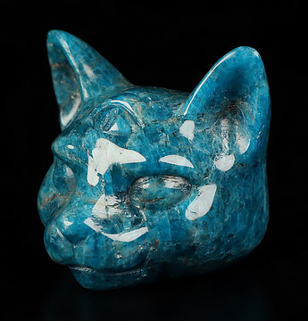 2.0" Blue Apatite Hand Carved Crystal Cat Fine Art Sculpture, Crystal Healing
