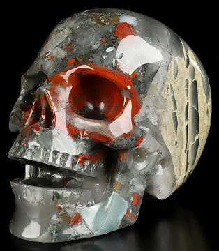5.1" African Bloodstone Hand Carved Singing Crystal Skull Sculpture, Crystal Healing