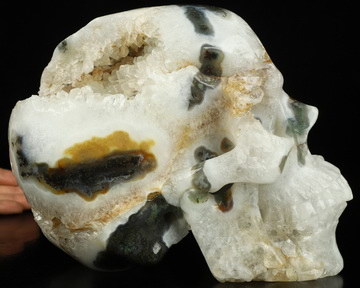 8.0" Green Moss Agate Geode Carved Crystal Skull,Super Realistic