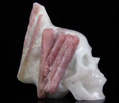 ORIGINAL GEMSTONE 2.6" Rubellite Tourmaline Carved Crystal Skull, Realistic