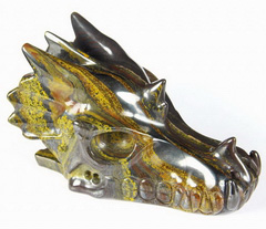 5.4" Colorful Tiger Iron Eye Carved Dragon Skull, Realistic, Crystal Healing