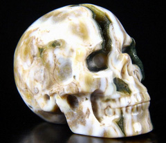 2.0" Ocean Jasper Geode Carved Crystal Skull, Realistic