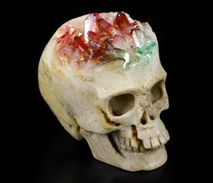 2.1" Rainbow Aura Quartz Rock Crystal Carved Crystal Druse Skull, Crystal Healing