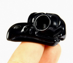 Cute 1.6" Black Obsidian Carved Crystal Raven Skull, Realistic