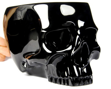 Original Design lifesized 6.7" Black Obsidian Carved Crystal Skull Coffee Jar, Realistic