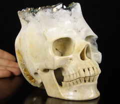 Rainbow 5.5" Quartz Rock Crystal Carved Crystal Skull, Super Realistic