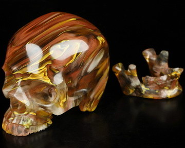 5.3" Smelted Quartz Carved Crystal Detachable Skull, Super Realistic