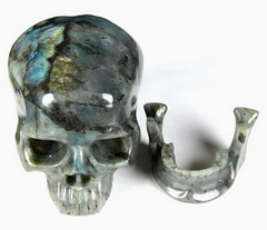 Flash Lifesized 6.5" Labradorite Carved Crystal Detachable Skulls, Realistic