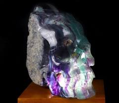 Huge 6.6" Fluorite Mineral Carved Crystal Skull Sculpture, Hollowing Inside, Crystal Healing