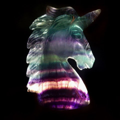 Rainbow 4.5" Fluorite Carved Crystal Unicorn, Crystal Healing