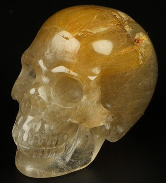 GEMSTONE 1.5" Rutilated Quartz Rock Crystal Carved Crystal Skull, Realistic, Crystal Healing