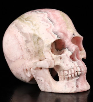 GEMSTONE 2.1" Rhodochrosite Carved Crystal Skull, Super Realistic, Healing