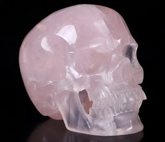 4.4" Rose Quartz Carved Crystal Skull, Super Realistic