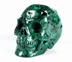 Gemstone 2.0" Malachite Carved Crystal Skull, Realistic
