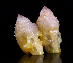 Gemstone 1.3" Quartz Rock Crystal Carved Crystal Double Skull, Realistic, Crystal Healing