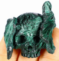 Gemstone 1.7" Malachite Carved Crystal Skull, Realistic, Healing