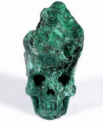 Cute 1.4" Malachite Druse Carved Crystal Skull, Realistic