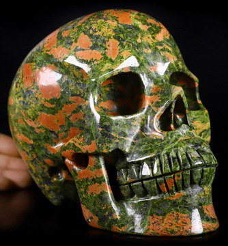Lifesized 7.0" Pink & Green Unakite Carved Crystal Skull, Realistic, Crystal Healing