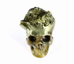 1.8" Pyrite Druse Carved Crystal Skull, Realistic, Healing