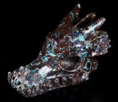 Gemstone 5.5" American Chrysocolla Carved Crystal Skull, Realistic, Crystal Healing